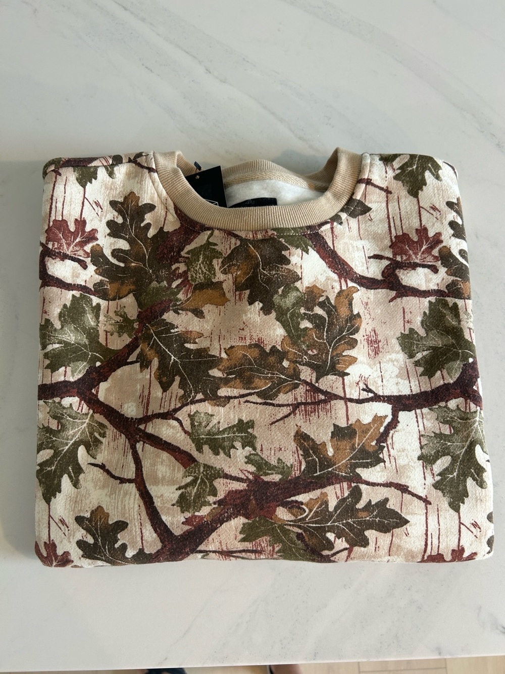 Original Use Men's Crewneck Sweatshirt in Beige, Olive & Brown Leaf Print